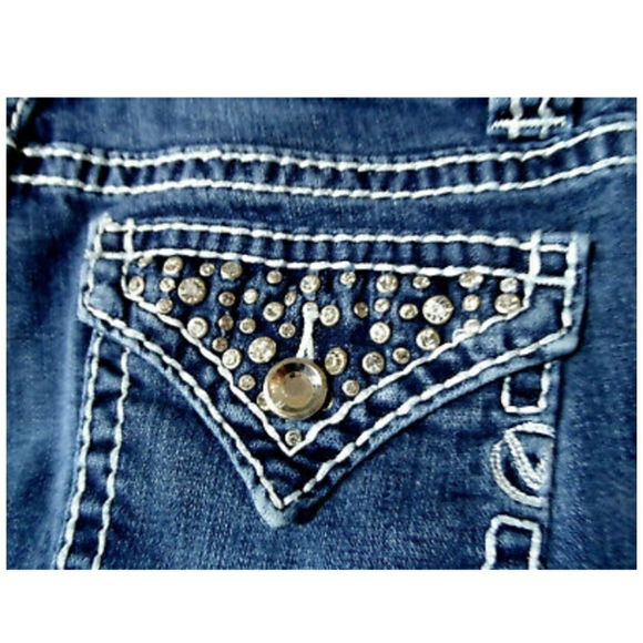 VIGOSS JEANS 27 3/4 Bootcut Dark wash Bling Rhinestone Stud flap pockets - Picture 4 of 9